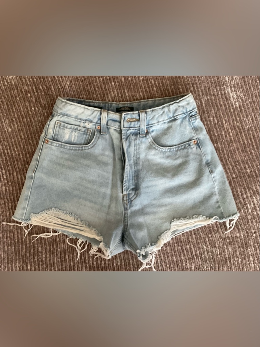wild fable Light Blue Distressed High-Rise Denim Shorts